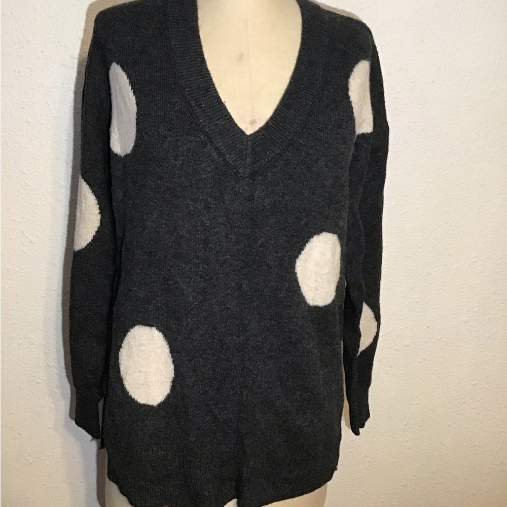 Madewell dotted Bartlett v-neck charcoal sweater size small - Picture 2 of 11